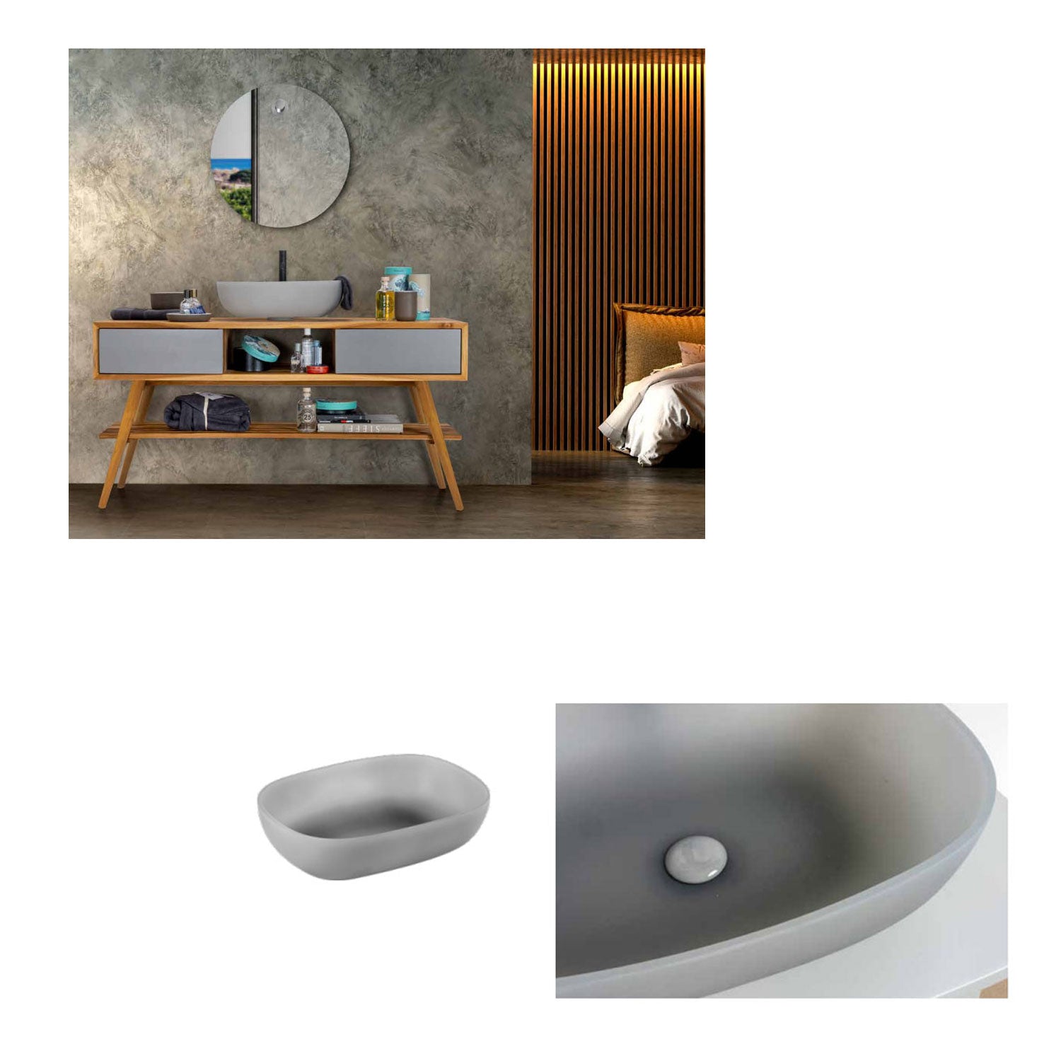 Lavabo da appoggio in resina Grigio matt semi-trasparente serie ''Snob2.0'' Cipi 55cm