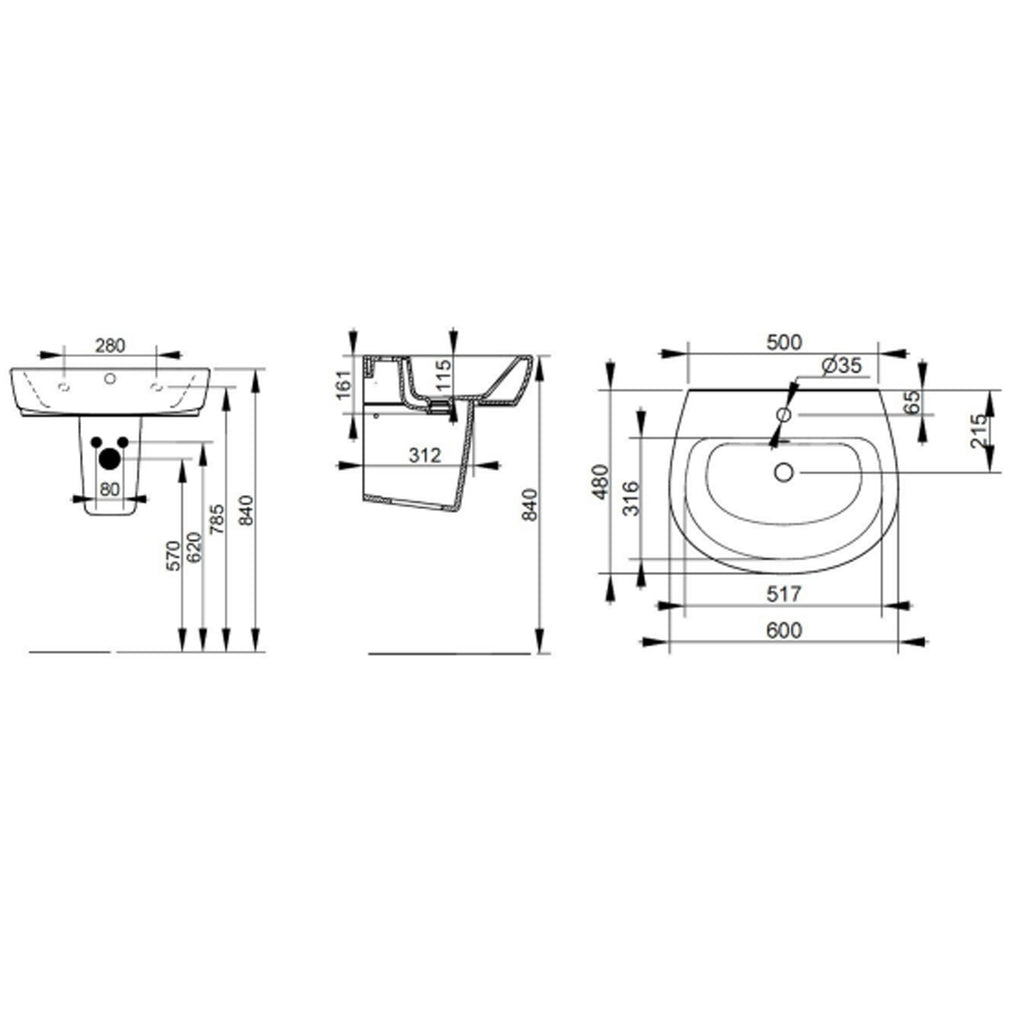 Lavabo sospeso Ceramica Dolomite modello Demy 60x48 cm