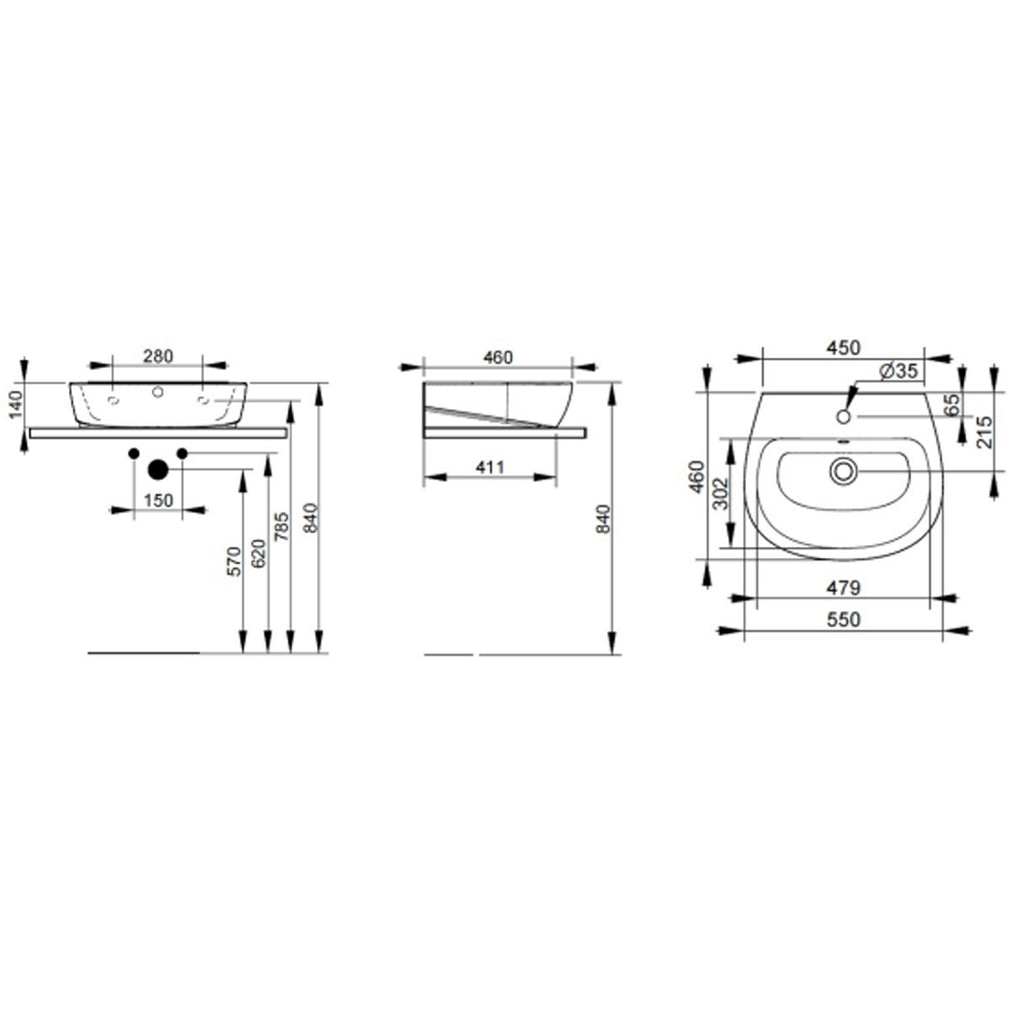 Lavabo da appoggio Ceramica Dolomite modello Demy 55x46 cm