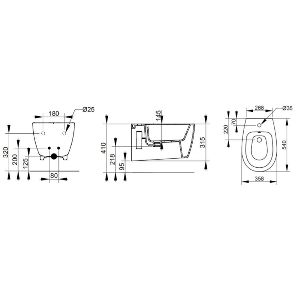 Bidet sospeso Ceramica Dolomite modello Demy 54x36 cm