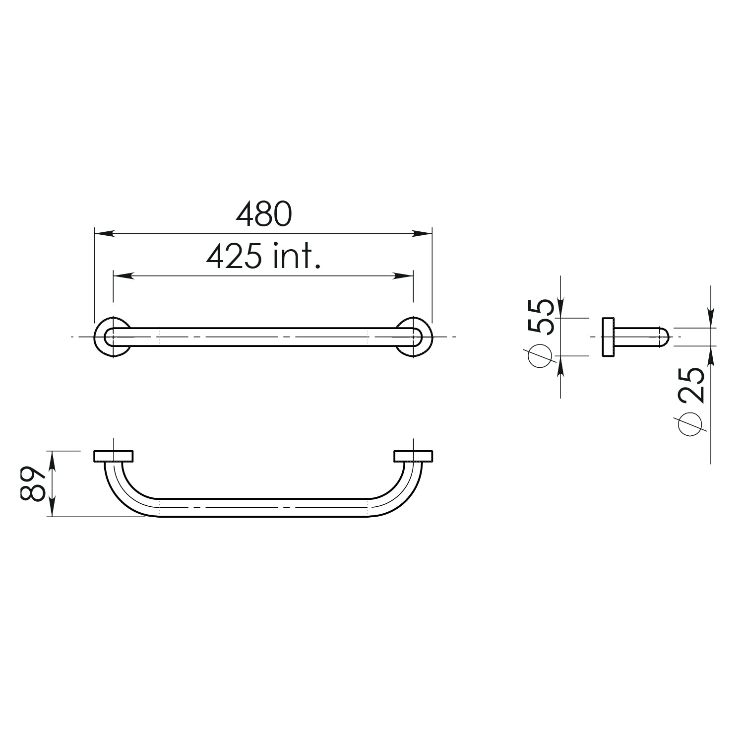 1121-14-45 - Maniglione lunghezza 45 cm Modello Up Gedy in Acciaio Inox - Finitura Nera Opaca