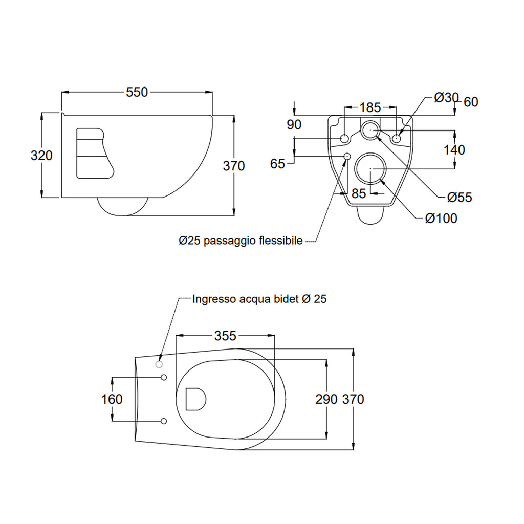 Vaso-bidet sospeso per disabili BathCore modello Consil 37 cm - Bianco
