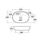 Lavabo da appoggio ovale con foro rubinetteria 50x39 cm - Bianco