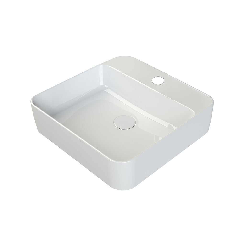 Lavabo da appoggio quadrato BathCore 48x48 cm con foro rubinetteria - Bianco lucido