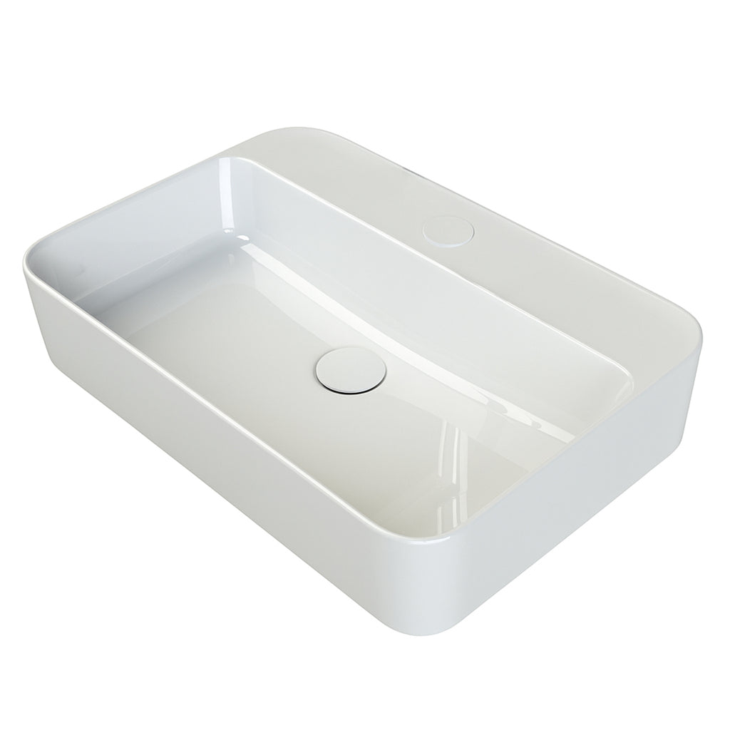 Lavabo da appoggio rettangolare BathCore 60x42 cm con foro rubinetteria - Bianco lucido