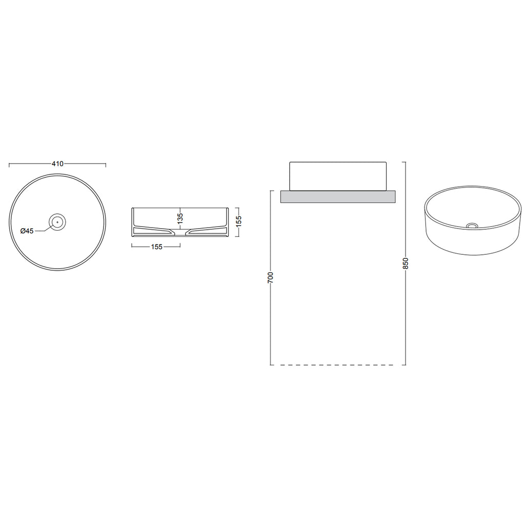 Lavabo rotondo BathCore Ã¸41 cm - Bianco lucido