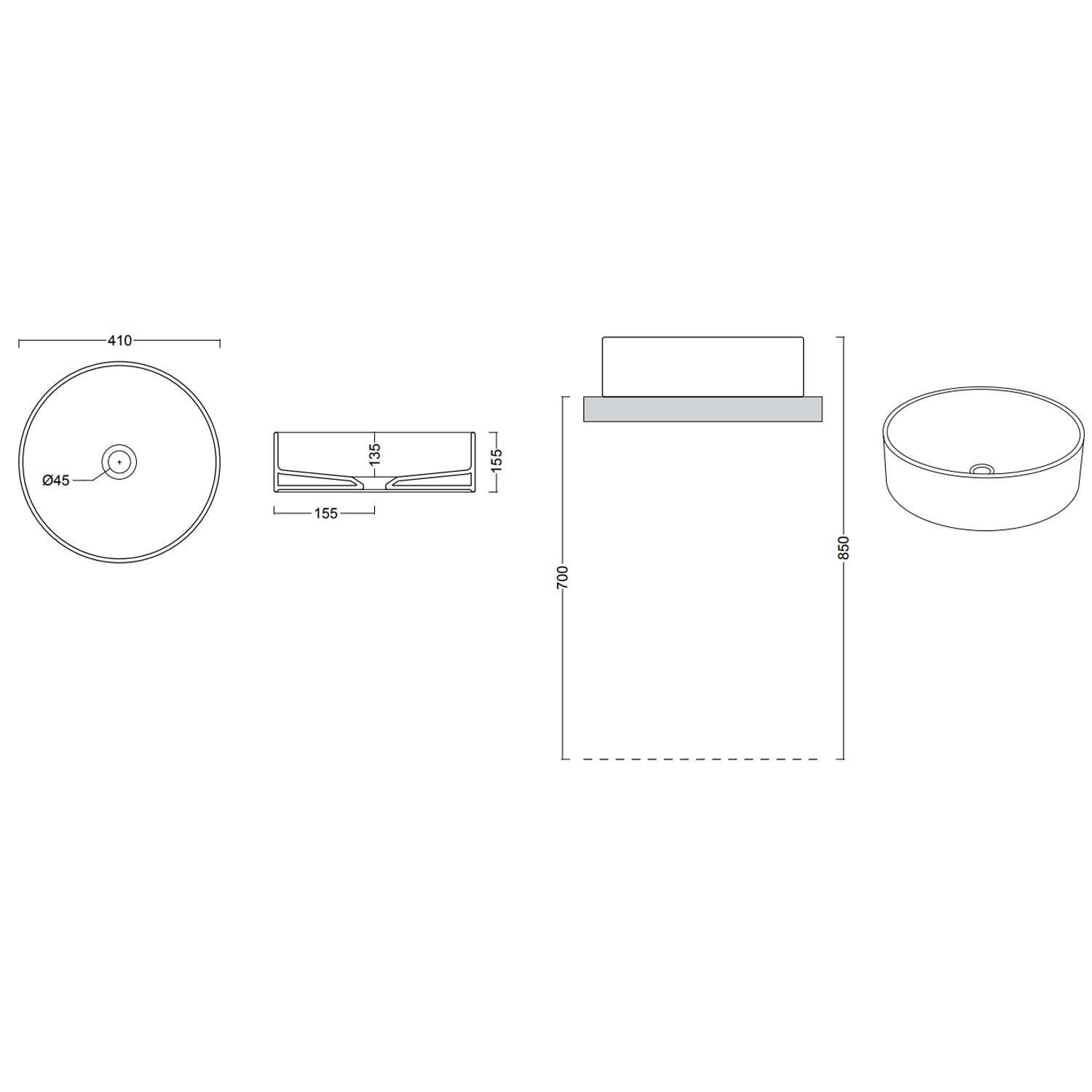 Lavabo rotondo BathCore Ã¸41 cm - Bianco lucido