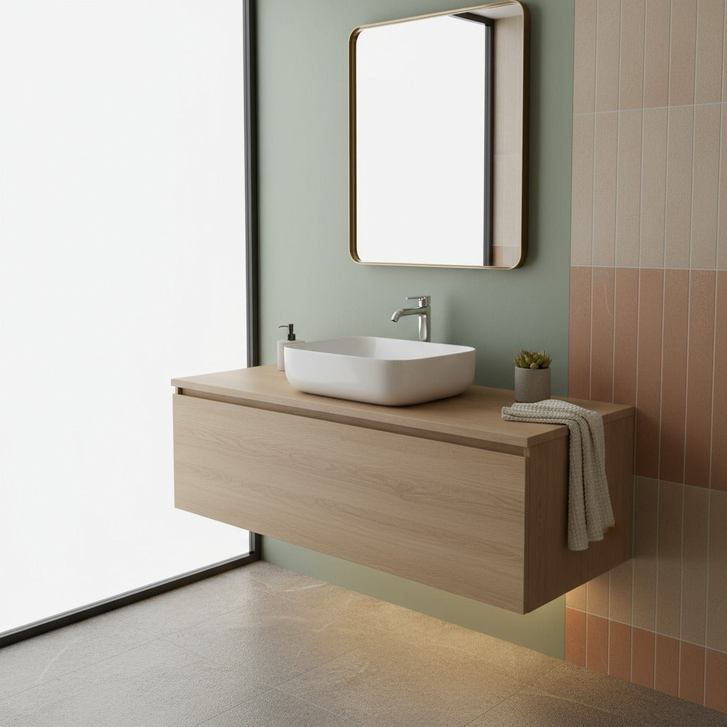 Lavabo quadrato con lati arrotondati BathCore 40x40 cm - Bianco lucido