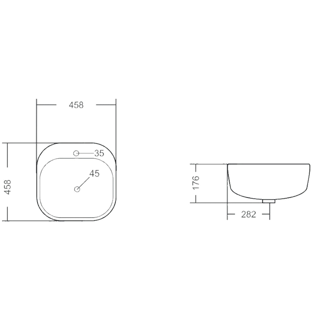 Lavabo quadrato con lati arrotondati BathCore 45x45 cm - Bianco lucido
