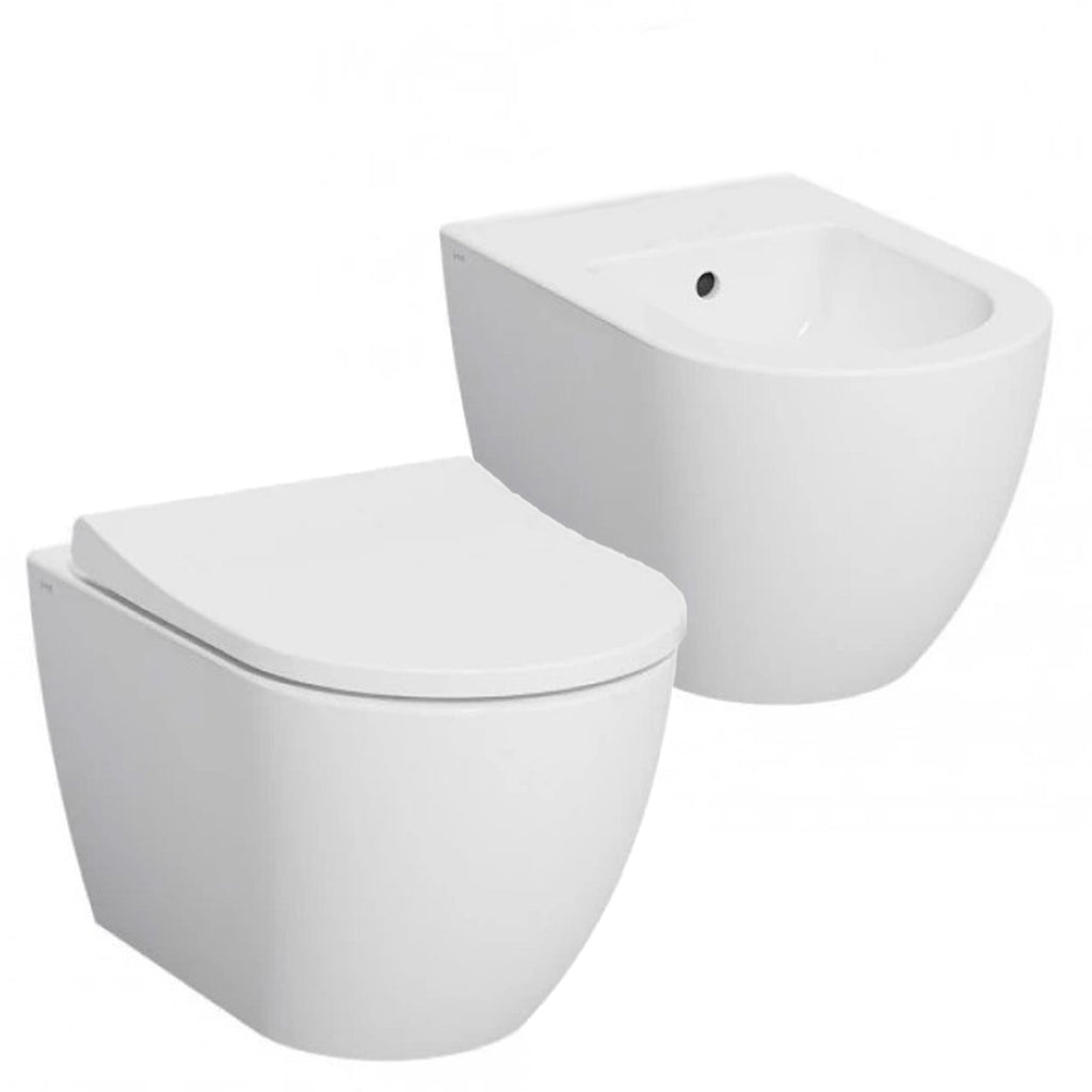 Sanitari sospesi con copriwater soft-close BathCore serie Circle 54x35 cm - Bianco lucido