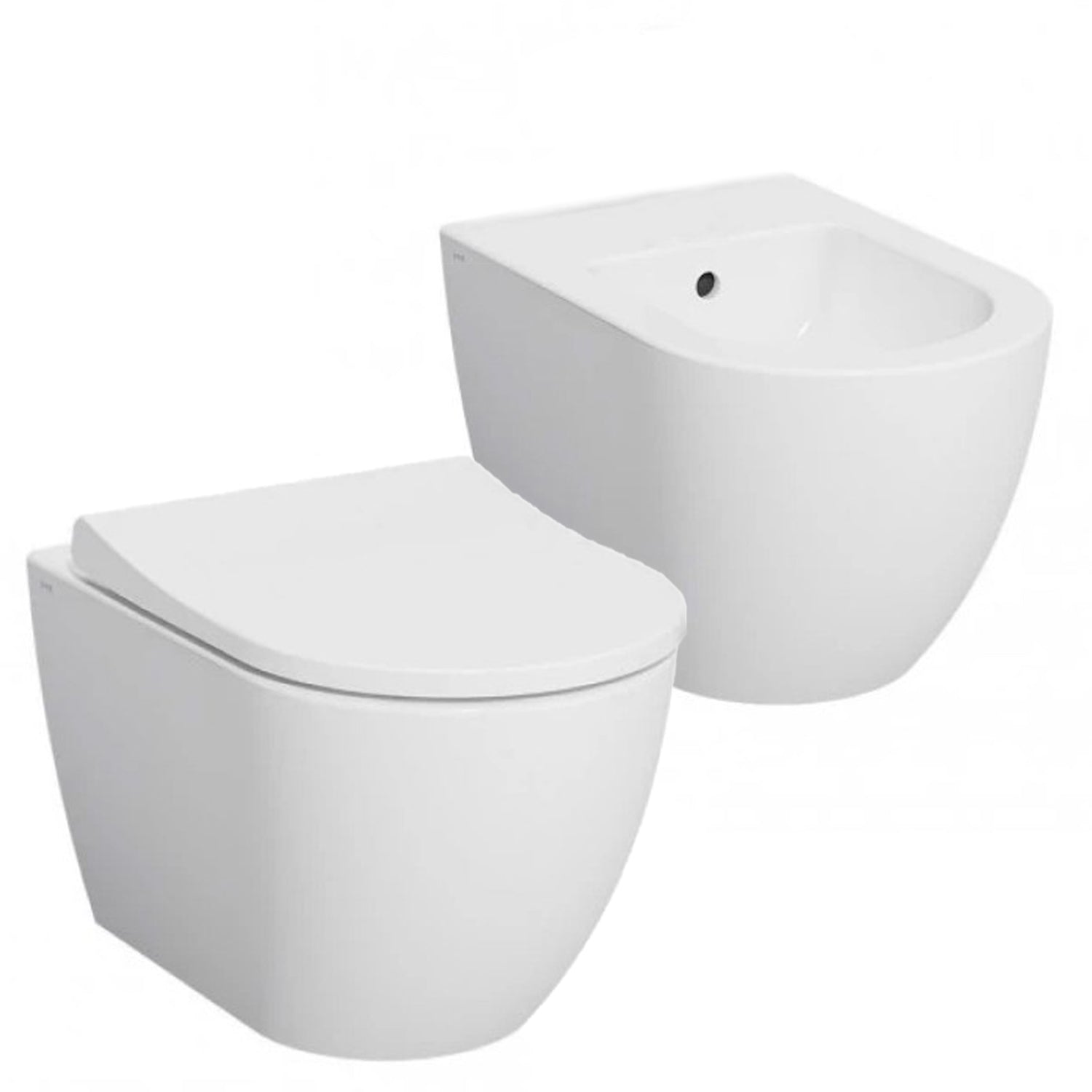 Sanitari sospesi con copriwater soft-close BathCore serie Circle 54x35 cm - Bianco lucido