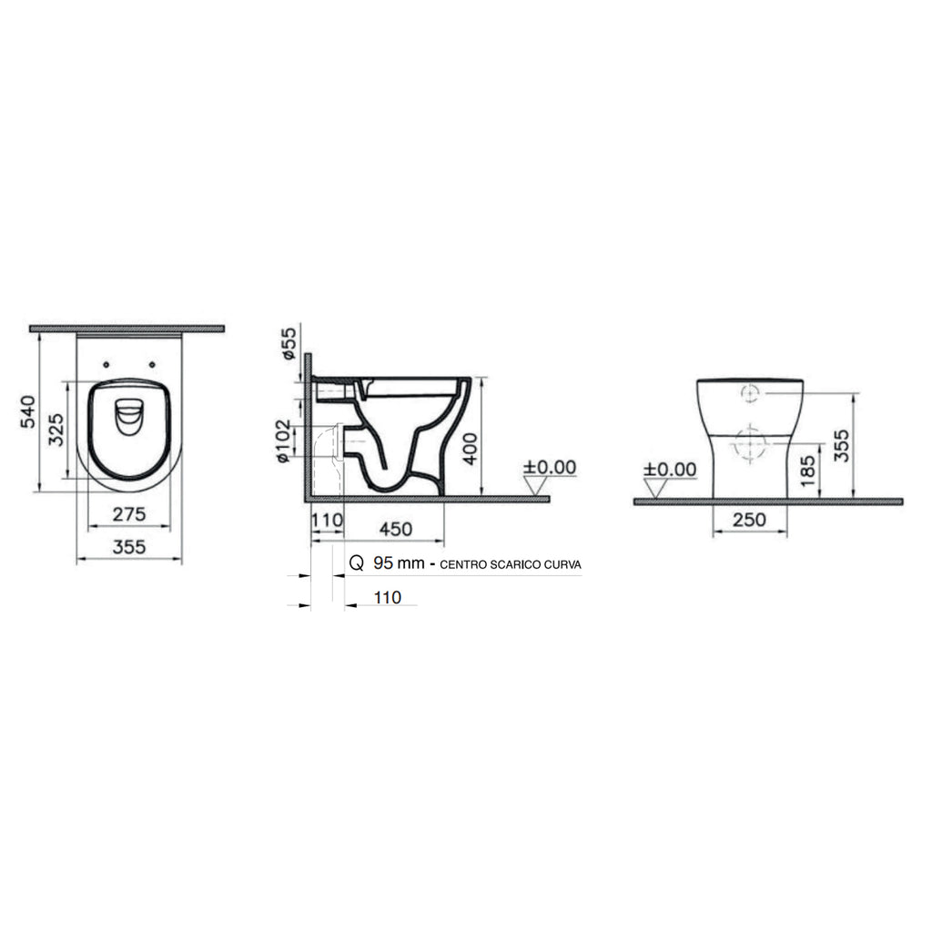Sanitari a terra senza brida con copriwater soft-close BathCore serie Circle 54x35 cm - Bianco lucido