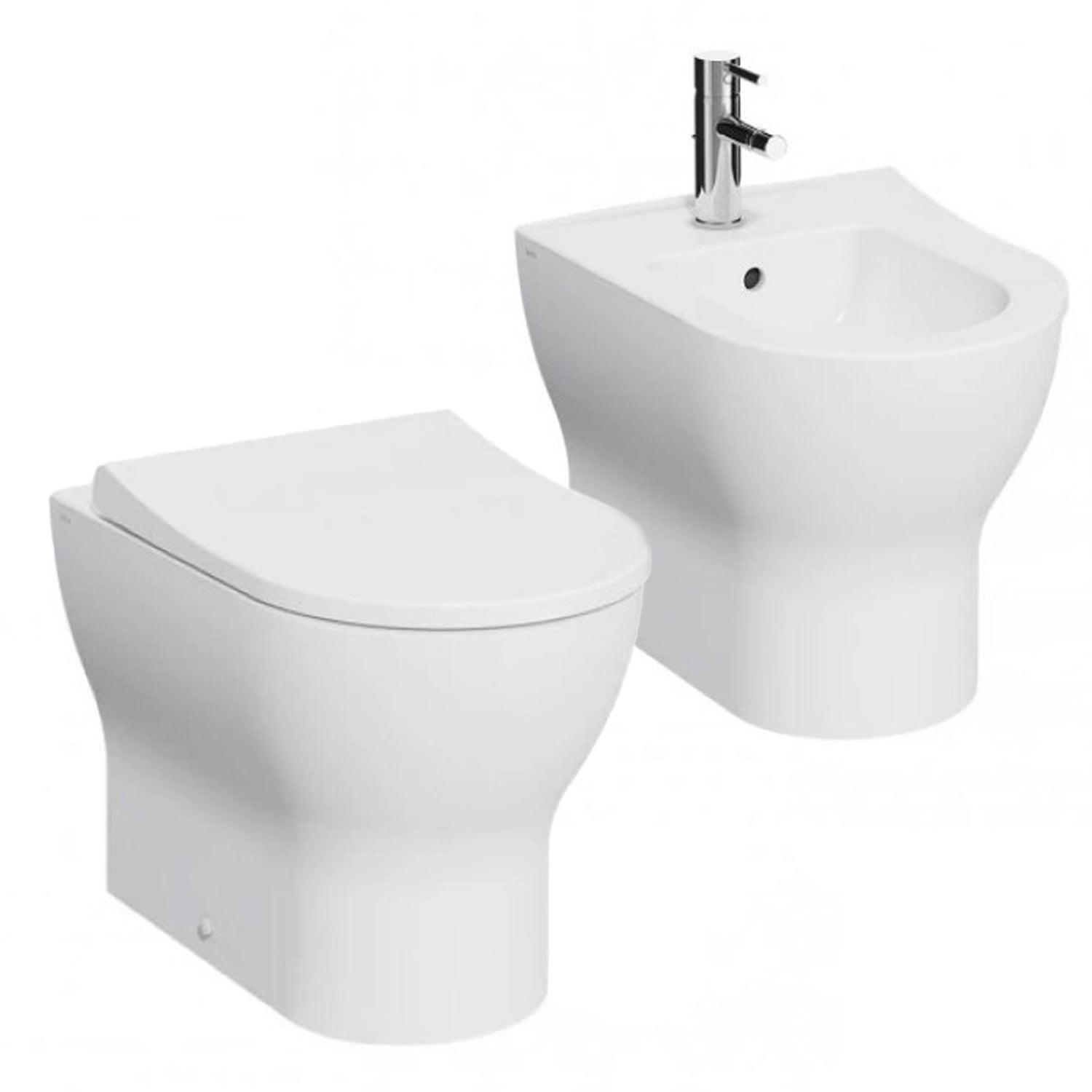 Sanitari a terra senza brida con copriwater soft-close BathCore serie Circle 54x35 cm - Bianco lucido