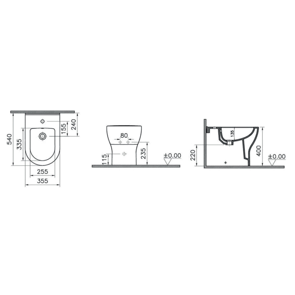 Sanitari a terra senza brida con copriwater soft-close BathCore serie Circle 54x35 cm - Bianco lucido