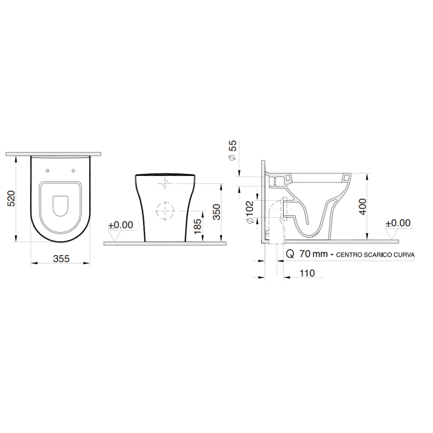 Sanitari a terra con copriwater BathCore serie Zenzero 50x35 cm - Bianco lucido