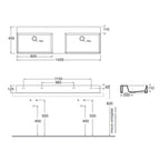 Lavabo da appoggio/sospeso squadrato con doppia vasca Ceramica Azzurra Elegance 142x45 cm - Bianco Lucido