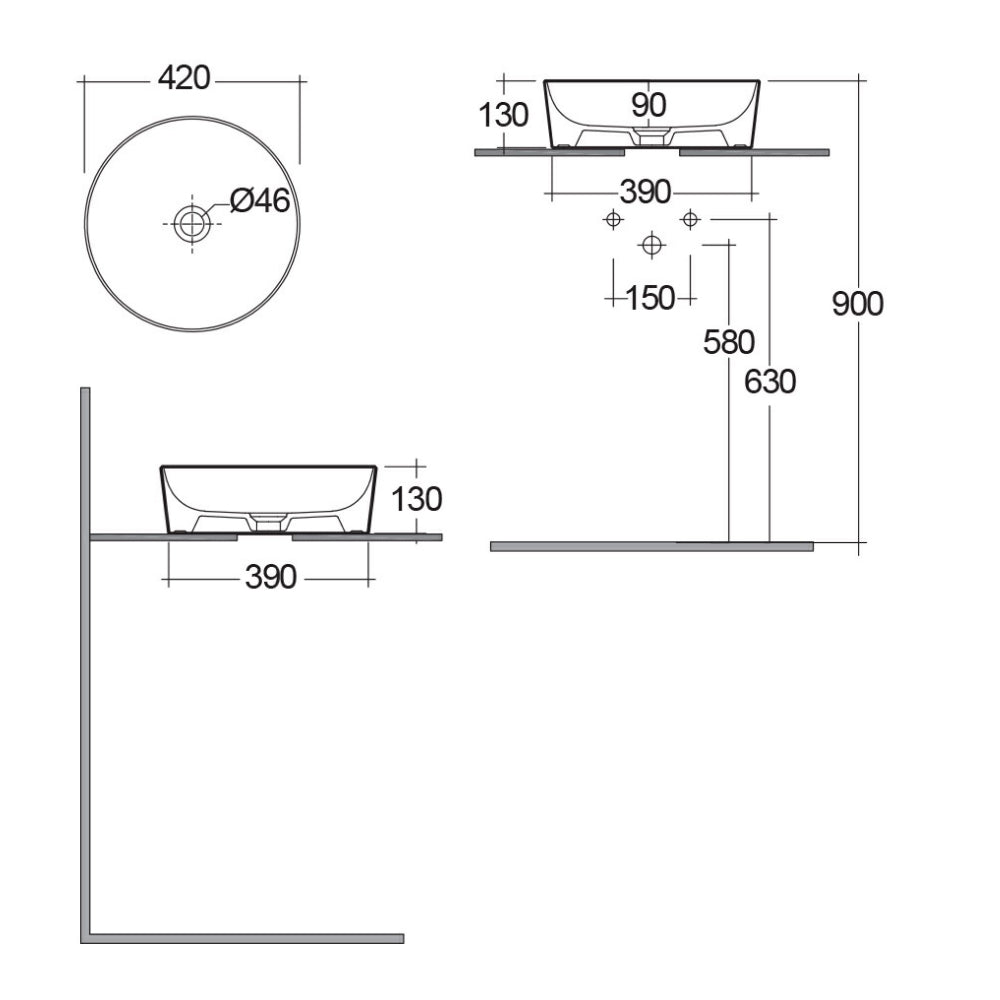 Lavabo da appoggio tondo bordi sottili Sensation in ceramica diametro 42 cm- Beige Opaco
