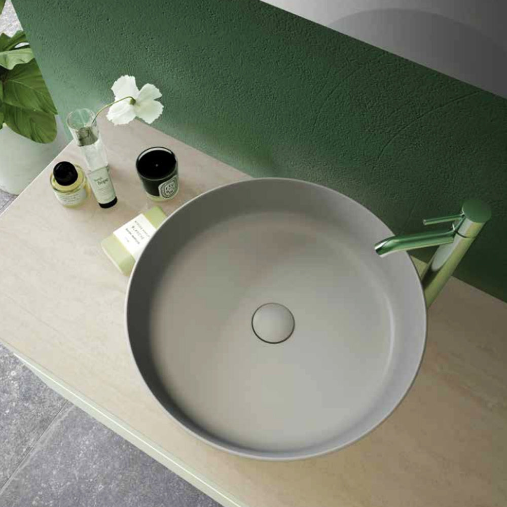 Lavabo da appoggio tondo bordi sottili Sensation in ceramica diametro 42 cm- Grigio Opaco