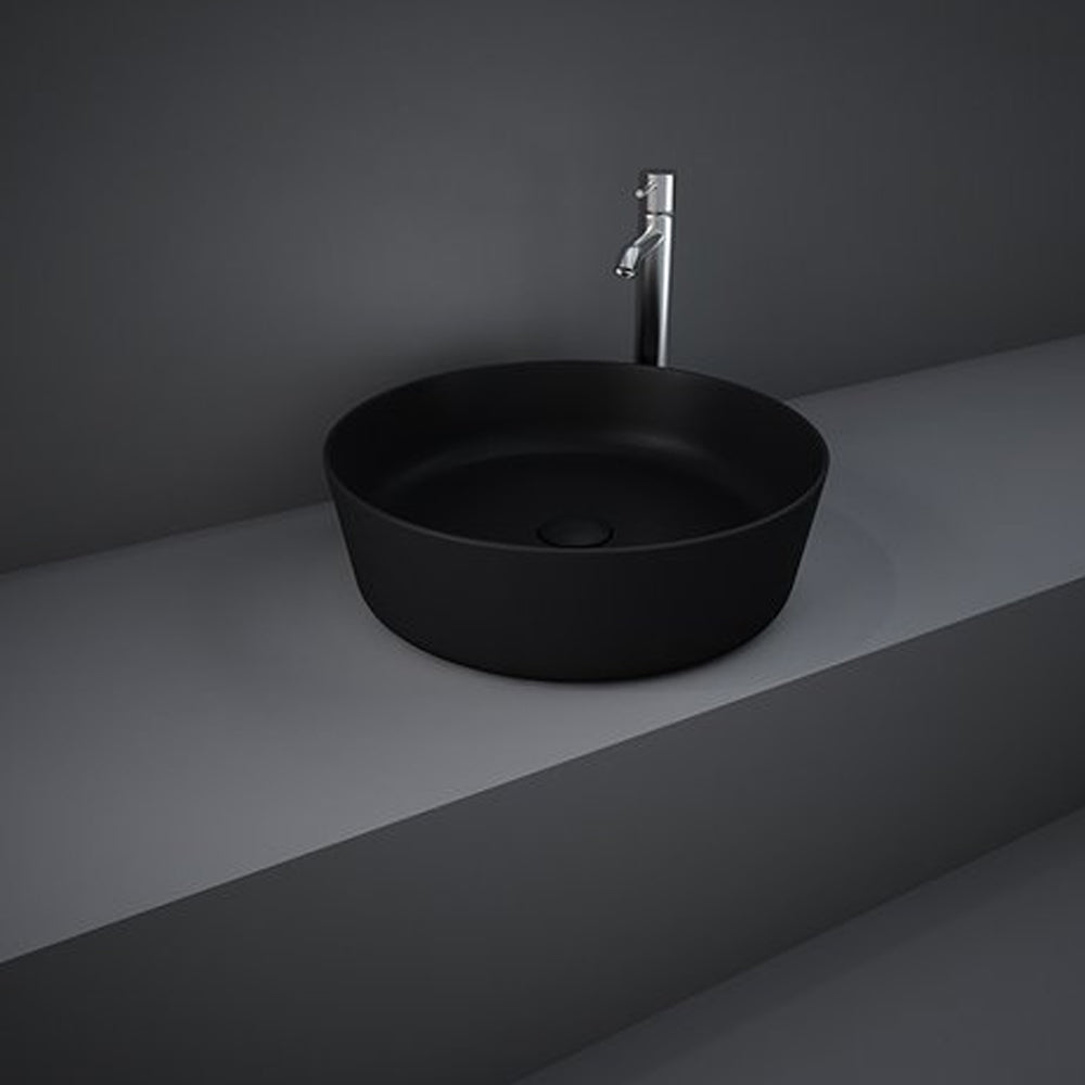 Lavabo da appoggio tondo bordi sottili Sensation in ceramica diametro 42 cm- Nero Opaco