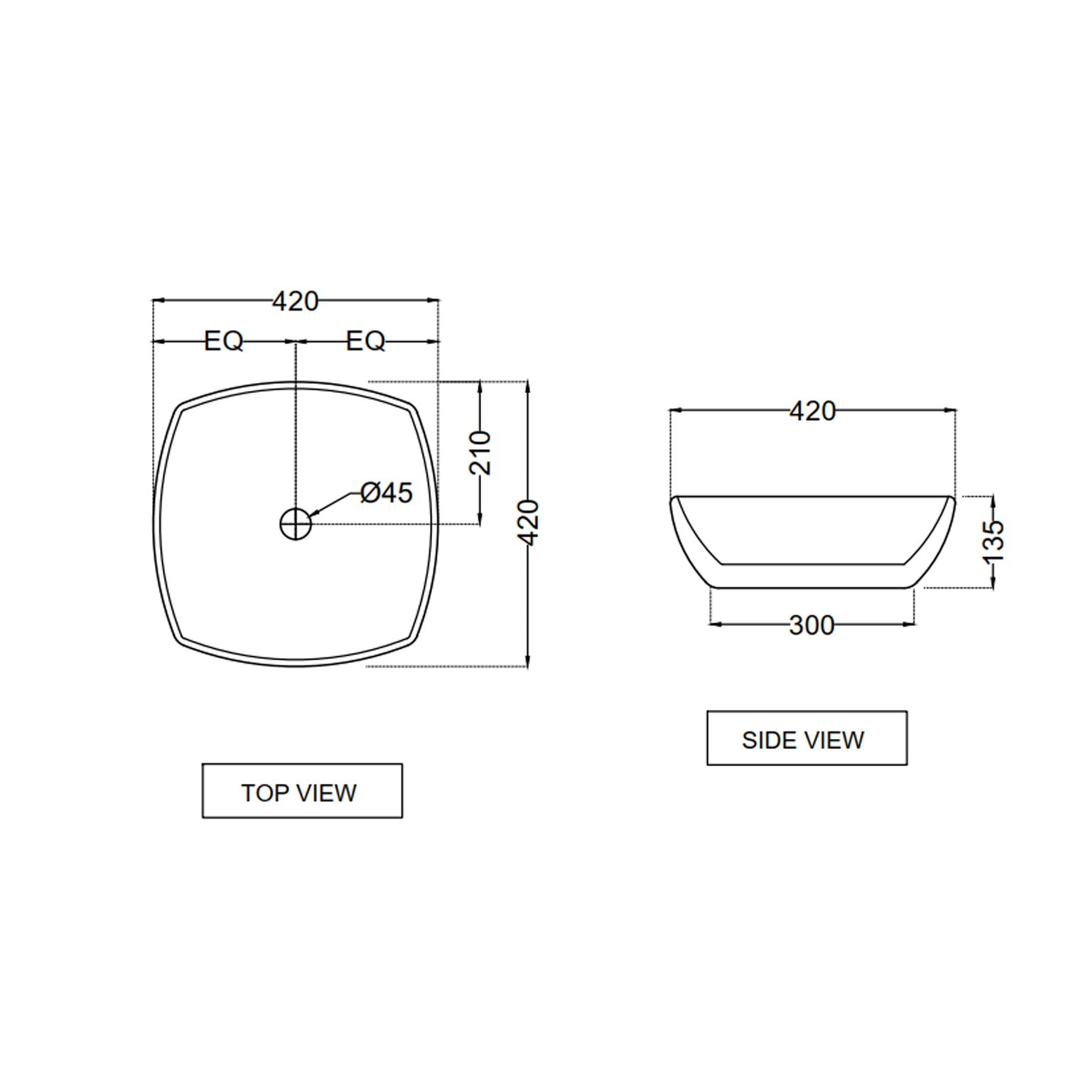 Lavabo da appoggio in ceramica bianca lucida cm 42x42 BathCore