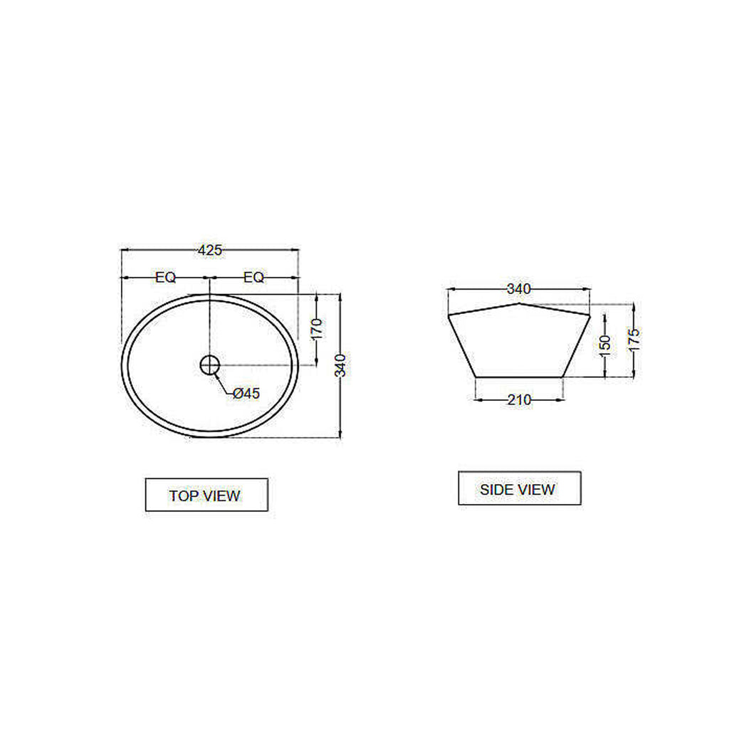 Lavabo da appoggio ovale in ceramica bianca lucida cm 42