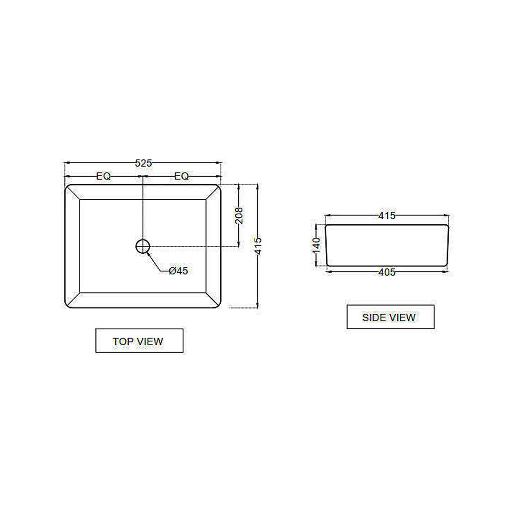 Lavabo da appoggio rettangolare in ceramica nero opaco cm 53x42