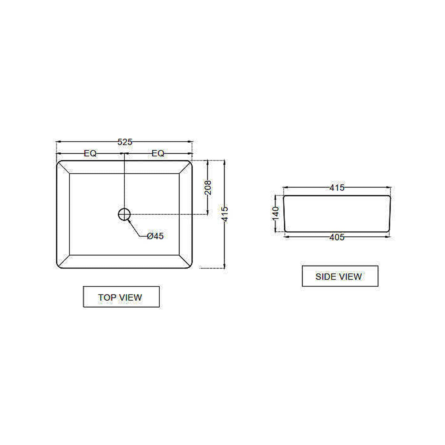 Lavabo da appoggio rettangolare in ceramica nero opaco cm 53x42