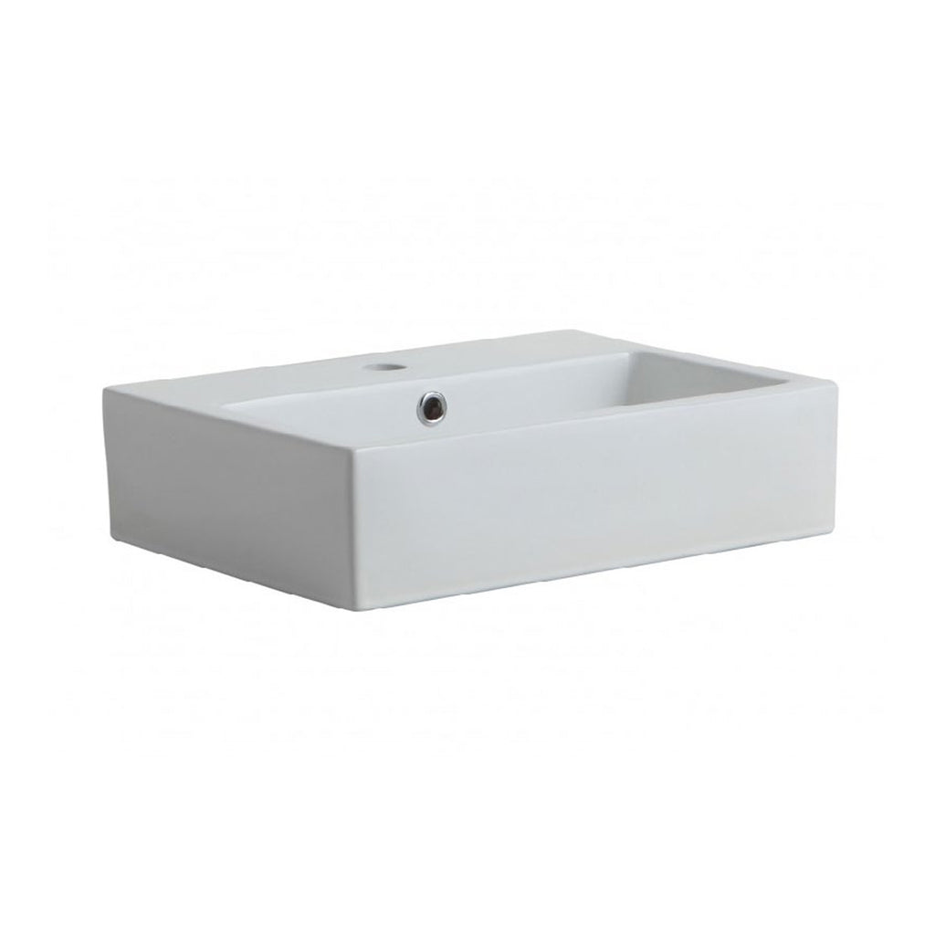 Lavabo da appoggio monoforo rettangolare in Ceramica bianca lucida cm 51x43
