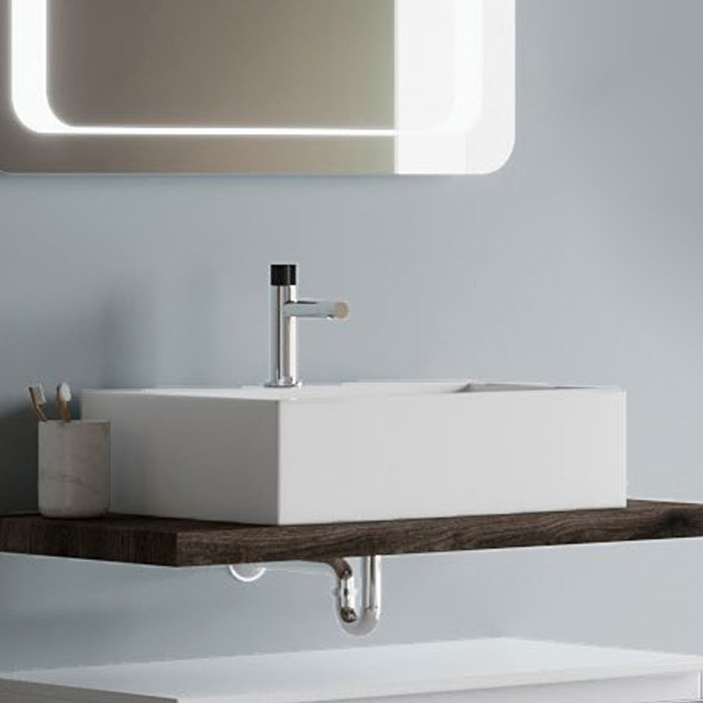 Lavabo da appoggio monoforo rettangolare in Ceramica bianca lucida cm 51x43