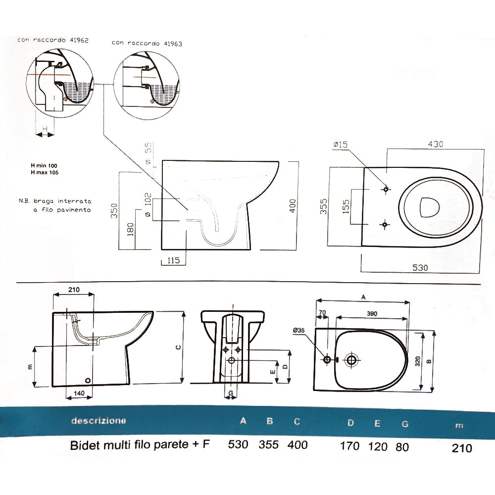 Sanitari filoparete wc+bidet +sedile normal close Geberit 'Selnova' cm 53