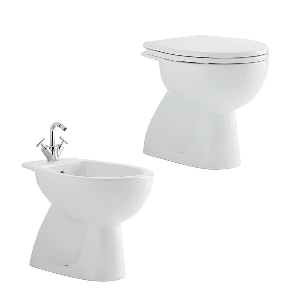 Sanitari distanziati da parete con scarico a pavimento wc+bidet +sedile normal close Geberit 'ColibrÃ¬ 2' cm 53