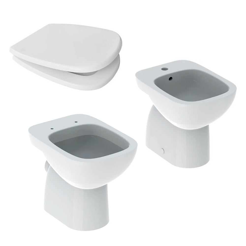 Sanitari distanziati da parete con scarico a terra wc+bidet +sedile soft close Geberit 'Fantasia' cm 53