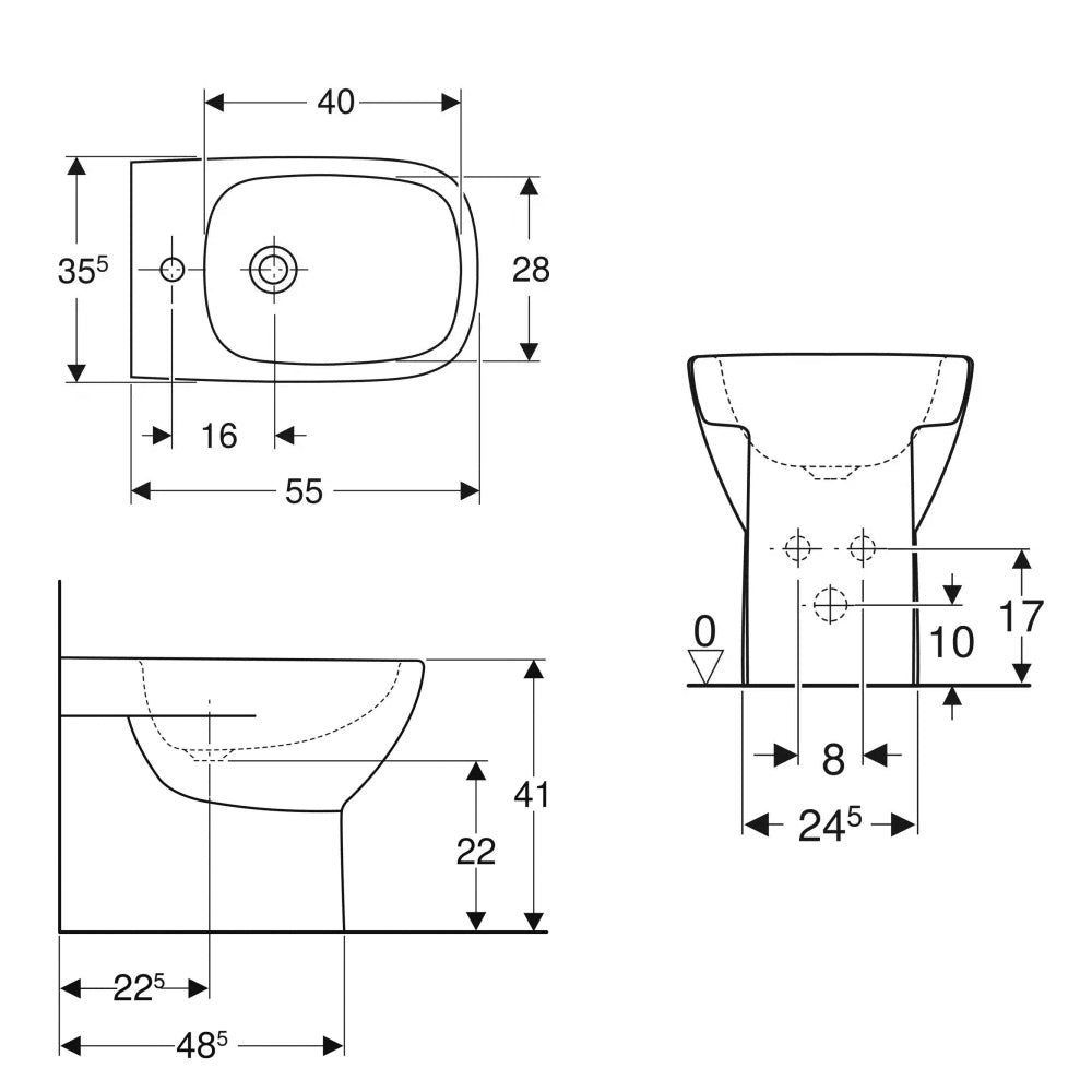 Sanitari filomuro con scarico universale wc+bidet +sedile tradizionale Geberit 'Fantasia 2' cm 55