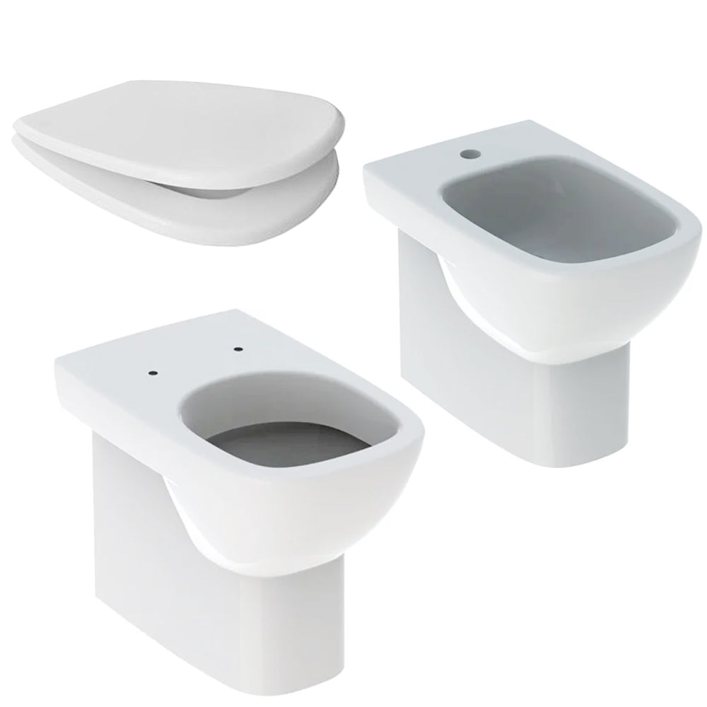 Sanitari filomuro con scarico universale wc+bidet +sedile tradizionale Geberit 'Fantasia 2' cm 55