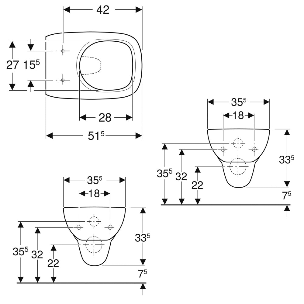 Sanitari sospesi wc+bidet +sedile soft close Geberit 'Fantasia 2' cm 51