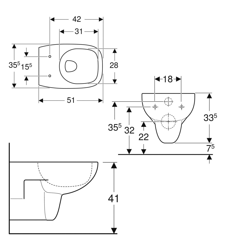 Sanitari sospesi wc senza brida+bidet +sedile tradizionale Geberit 'Fantasia 2' cm 51