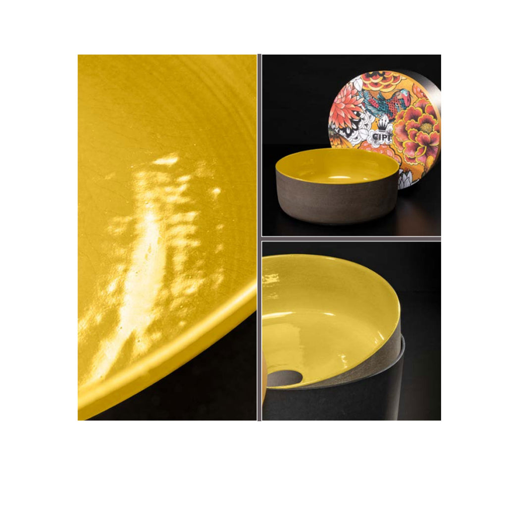 Lavandino da appoggio in argilla cm 42x16h serie Indextinta by Cipi - interno Giallo mostarda