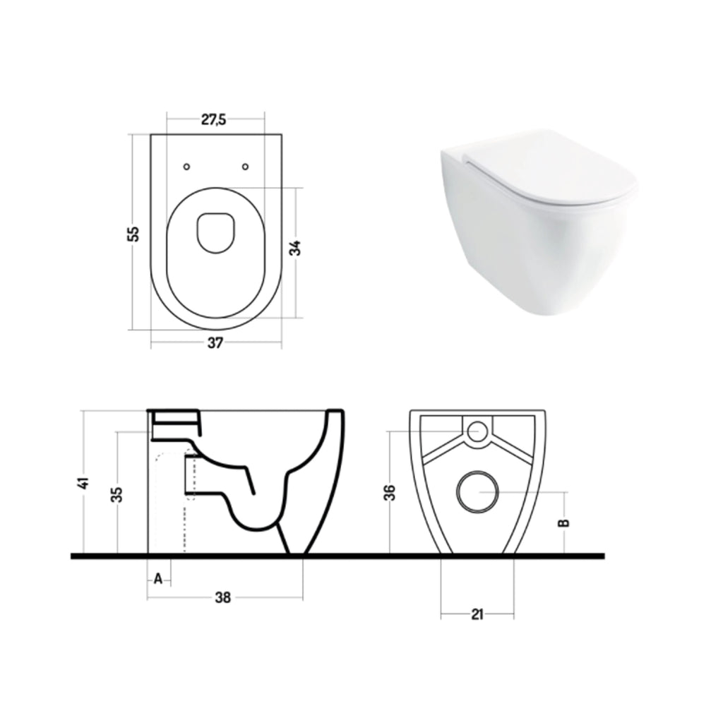 Santari filomuro serie Skip 55 in ceramica bianca con coprivaso chiusura softclose- Disegno Ceramica