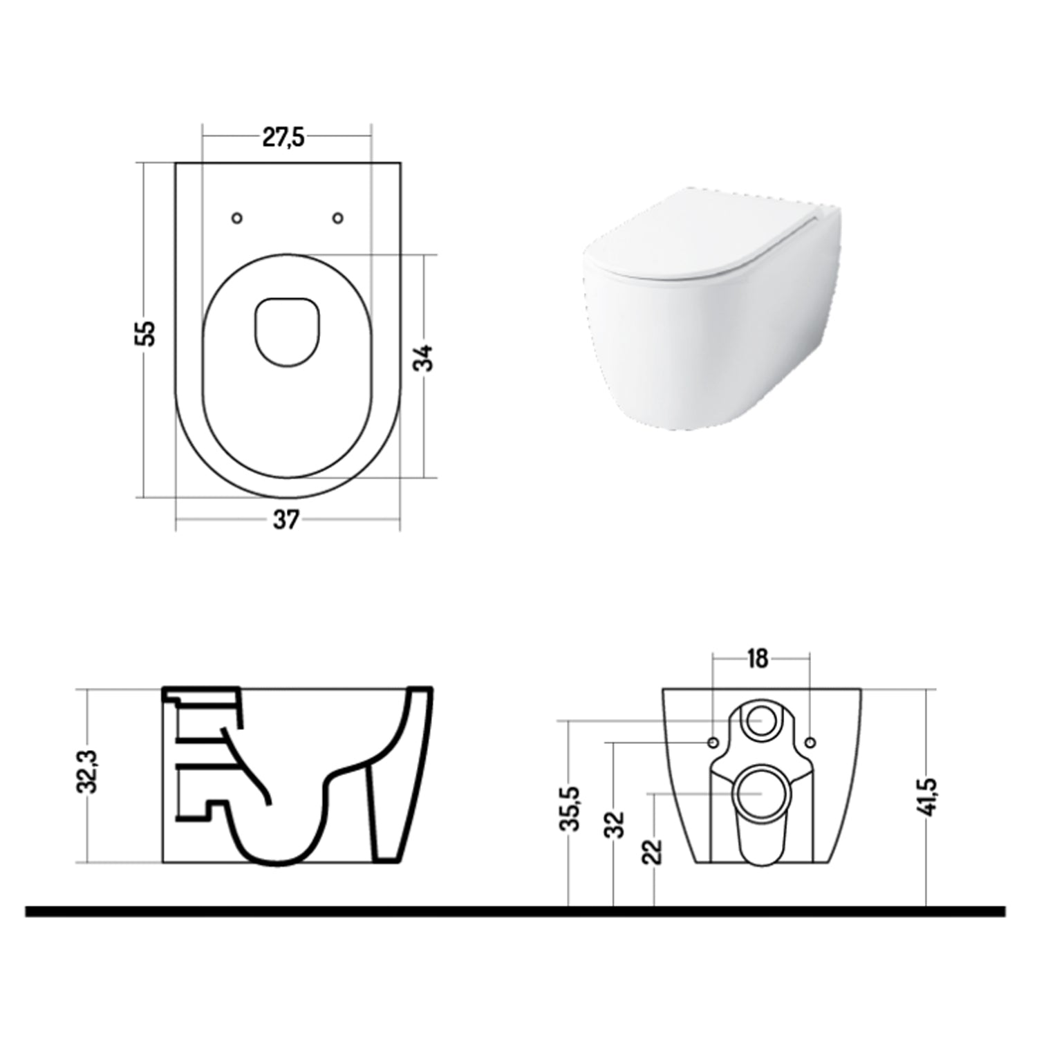 Wc sospeso serie Skip 55 in ceramica con coprivaso chiusura softclose - Disegno Ceramica