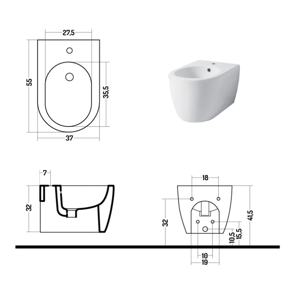 Santari sospesi serie Skip 55 in ceramica bianca con coprivaso chiusura tradizionale- Disegno Ceramica