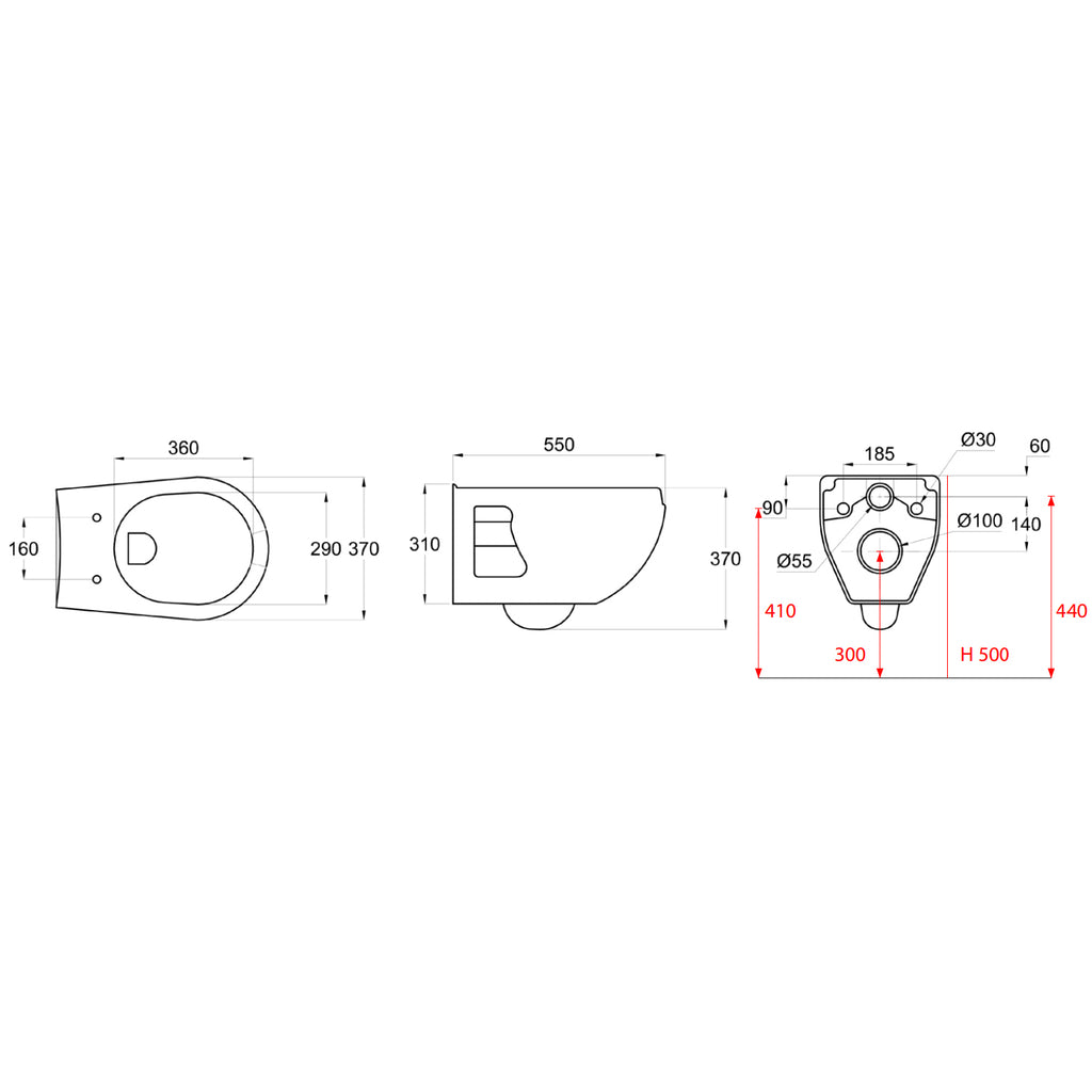 Vaso sospeso per disabili BathCore con apertura frontale 37x56 cm - Bianco