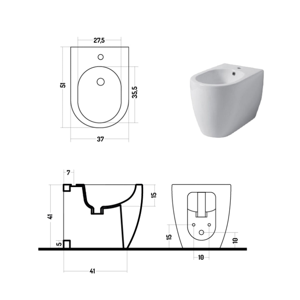 Santari filomuro serie Skip 50 in ceramica bianca con coprivaso chiusura softclose- Disegno Ceramica