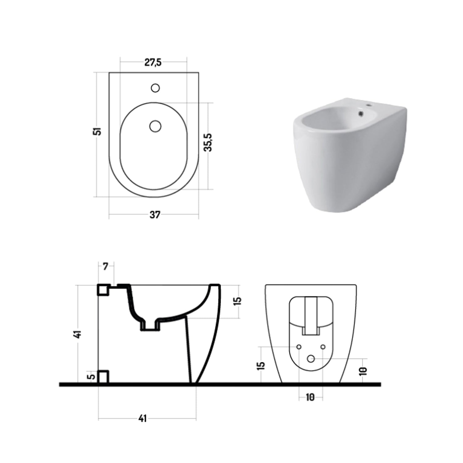 Santari filomuro serie Skip 50 in ceramica bianca con coprivaso chiusura tradizionale- Disegno Ceramica