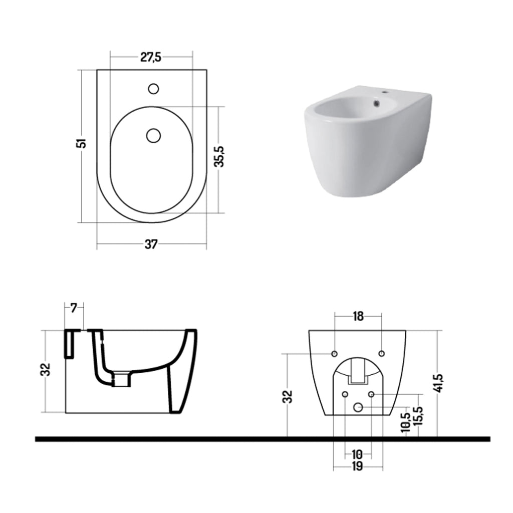 Santari sospesi serie Skip 50 in ceramica bianca con coprivaso chiusura tradizionale- Disegno Ceramica