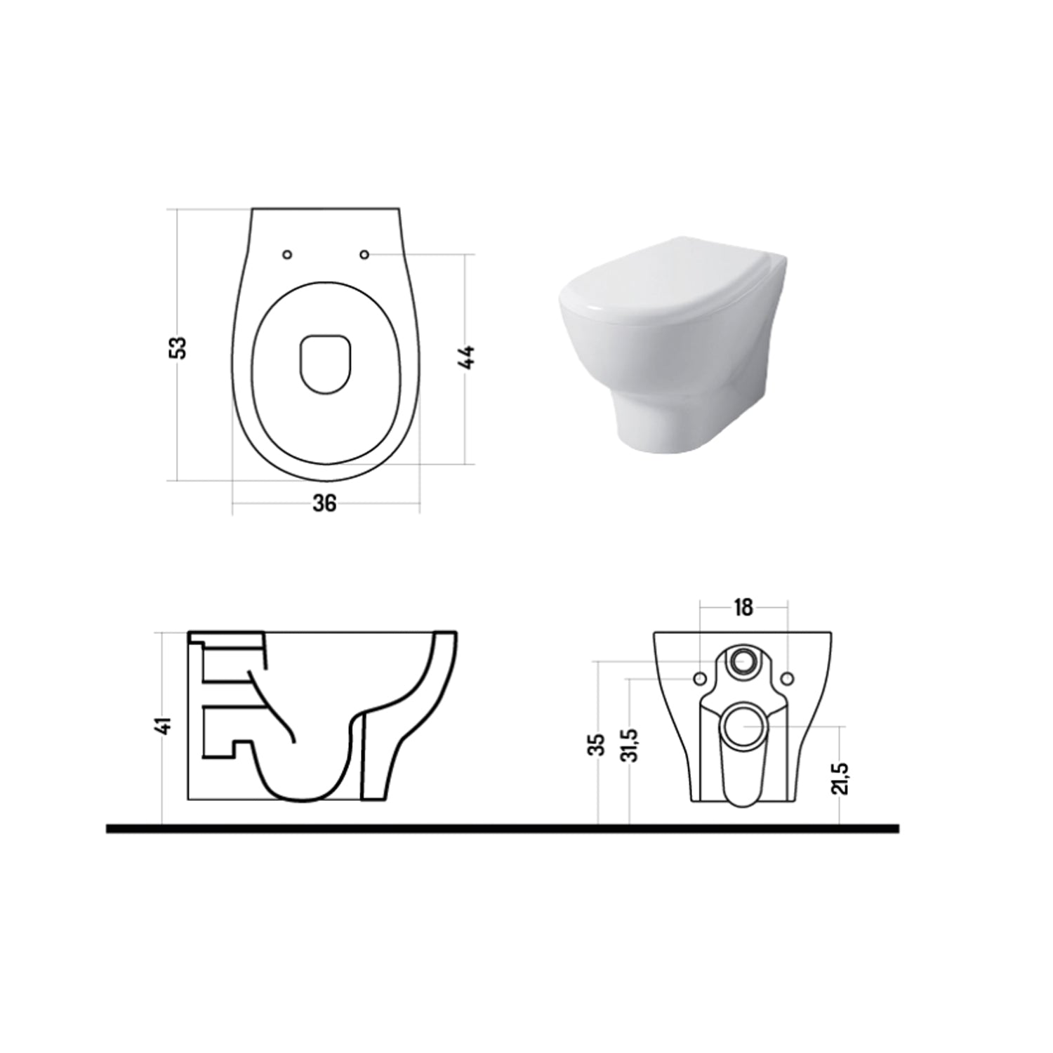 Wc sospeso serie Touch 54 cm con sedile soft-close Disegno Ceramica