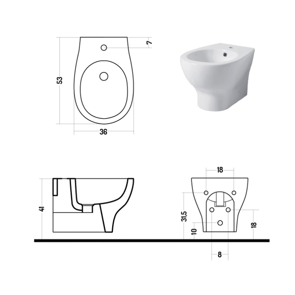 Bidet sospeso serie Touch 53 in ceramica bianca lucida - Disegno Ceramica