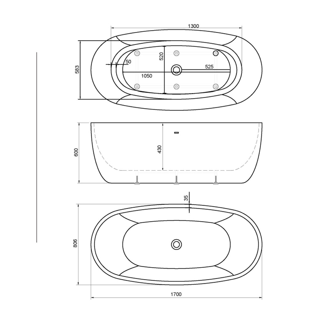 Vasca centro stanza modello Naiade Freestanding cm 170x80x60