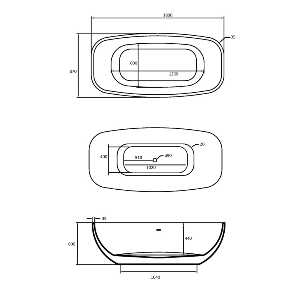 Vasca centro stanza modello Quarzo Freestanding cm 180x87x60