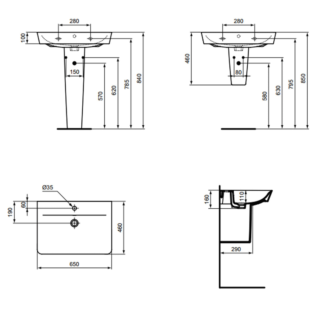 Lavabo sospeso Ideal Standard modello Connect AIR 65x46 cm