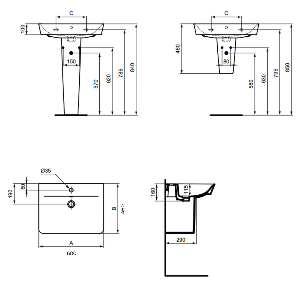 Lavabo sospeso Ideal Standard modello Connect AIR 60x46 cm